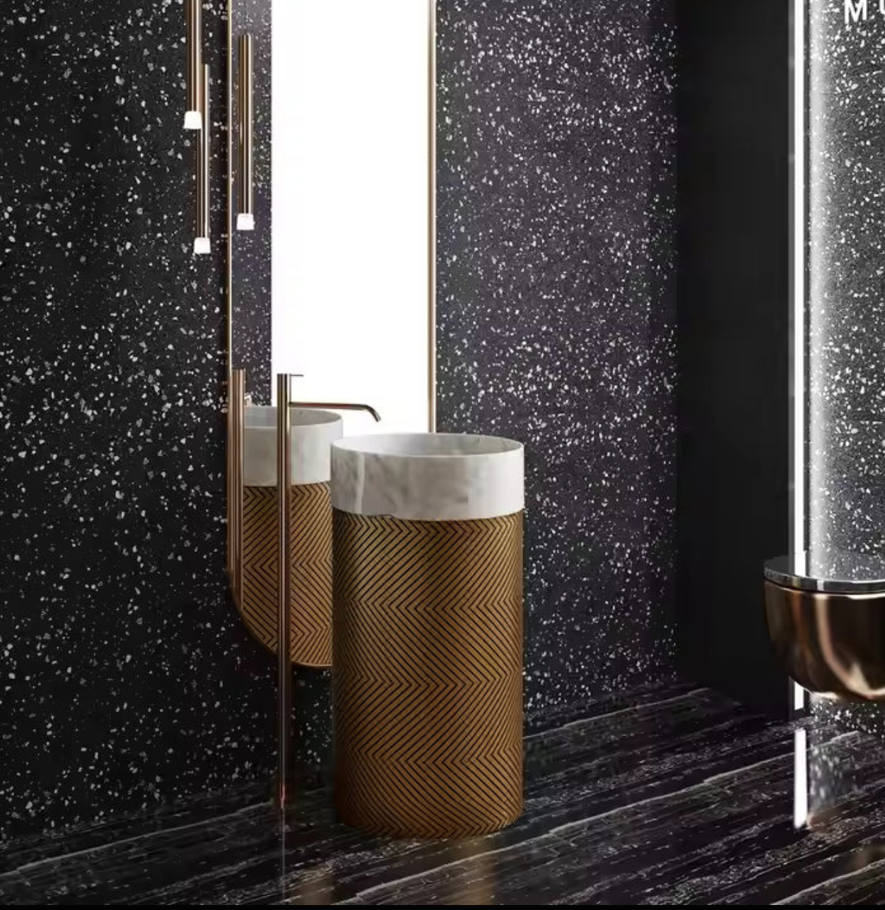 Bianco Carrara Designer Freestanding Basin – Luxury Gold Edition