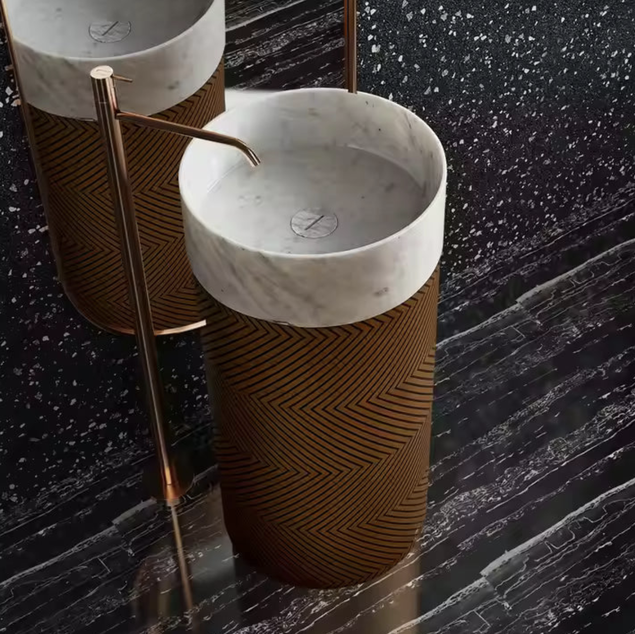 Bianco Carrara Designer Freestanding Basin – Luxury Gold Edition