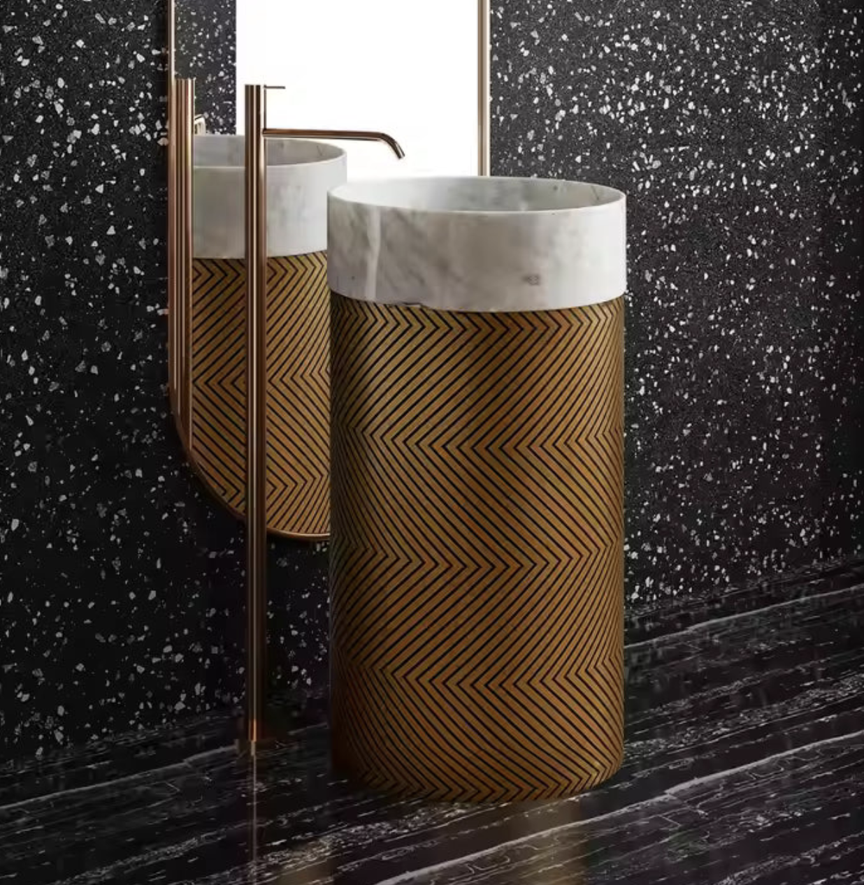 Bianco Carrara Designer Freestanding Basin – Luxury Gold Edition