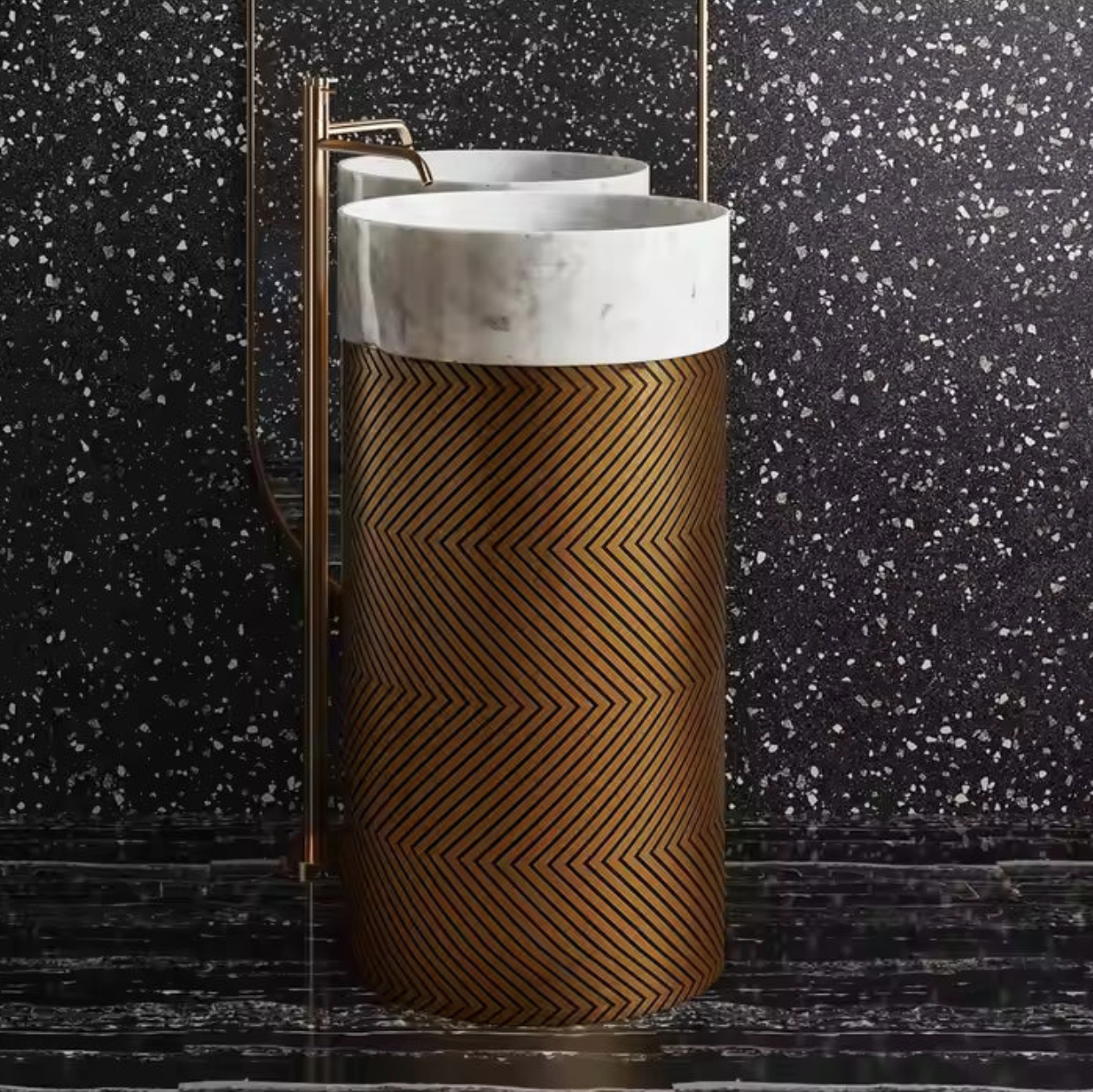 Bianco Carrara Designer Freestanding Basin – Luxury Gold Edition