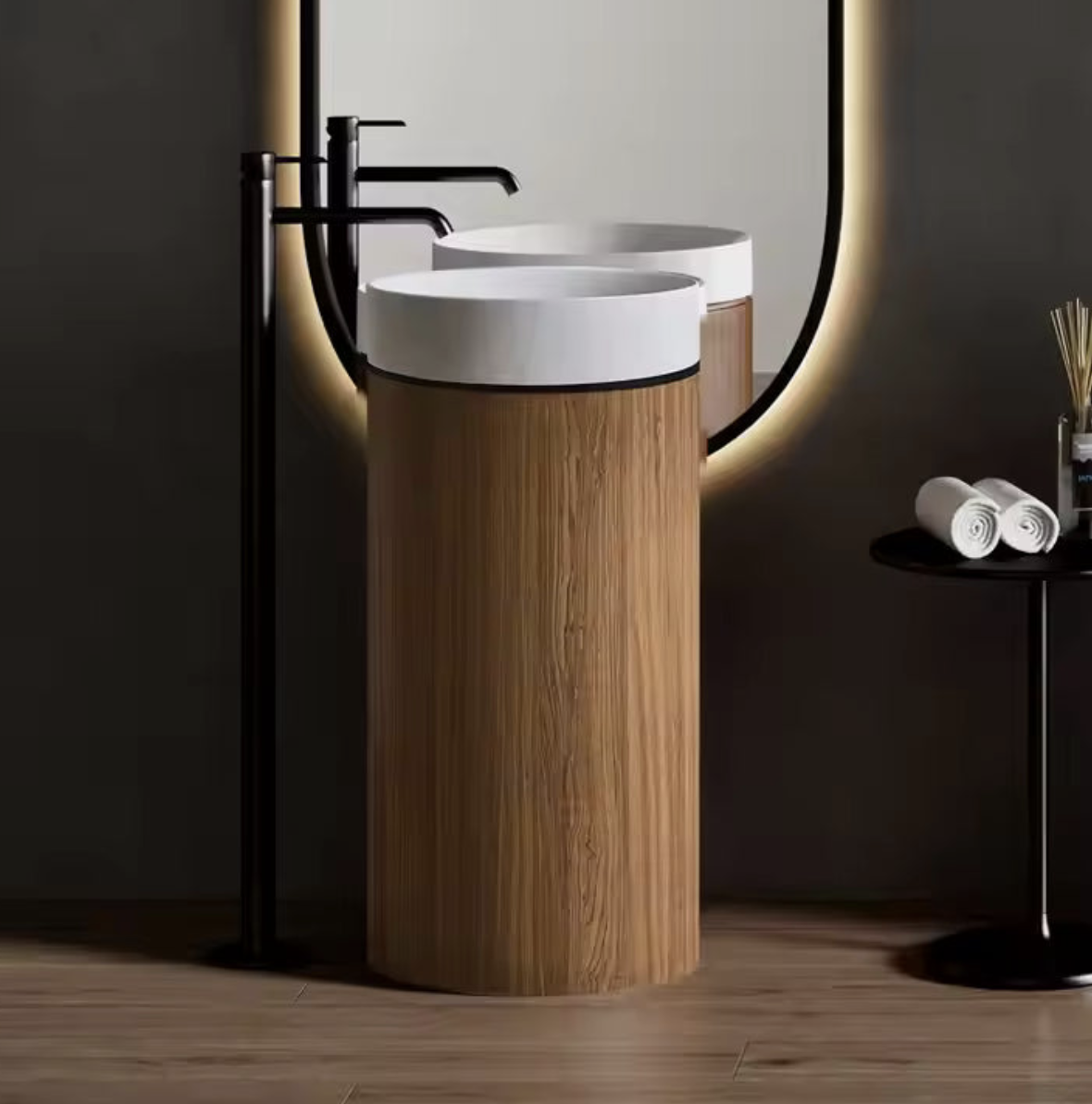 Round Wood Grain Freestanding Basin – Modern Stone Edition
