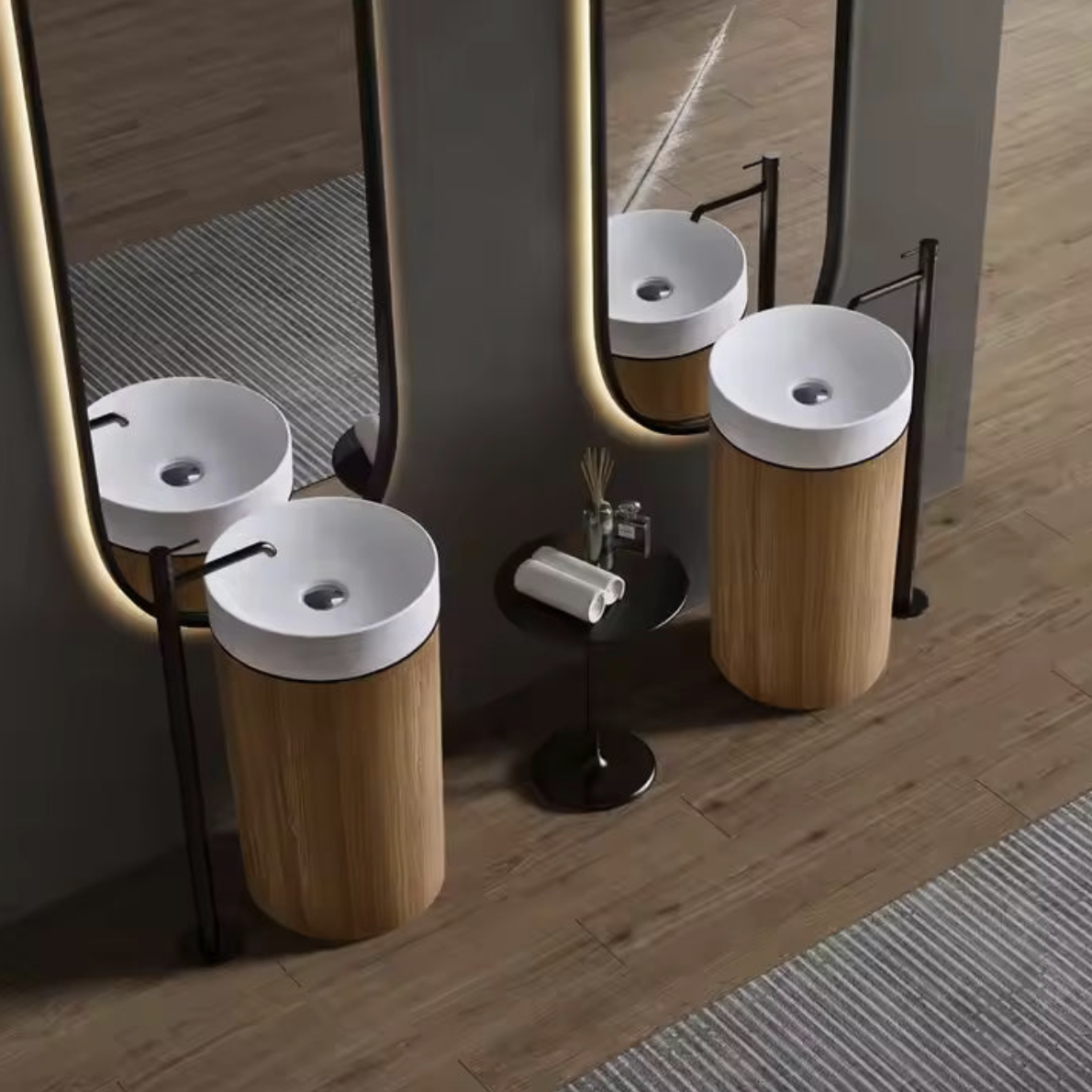 Round Wood Grain Freestanding Basin – Modern Stone Edition