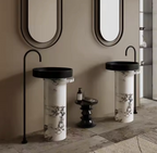 Black Round Basin with Marble Pedestal