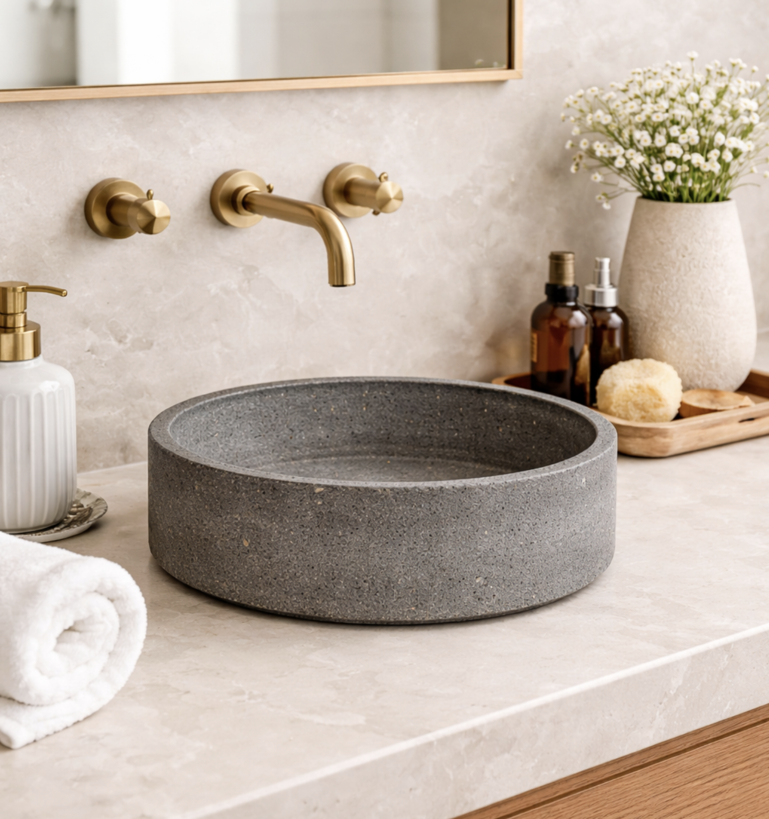 Dark Stone Round Basin