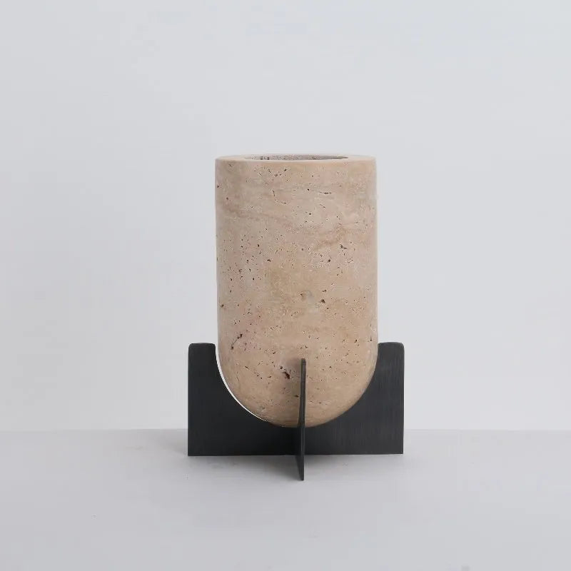 Earthly Elegance: Travertine Stone Vase