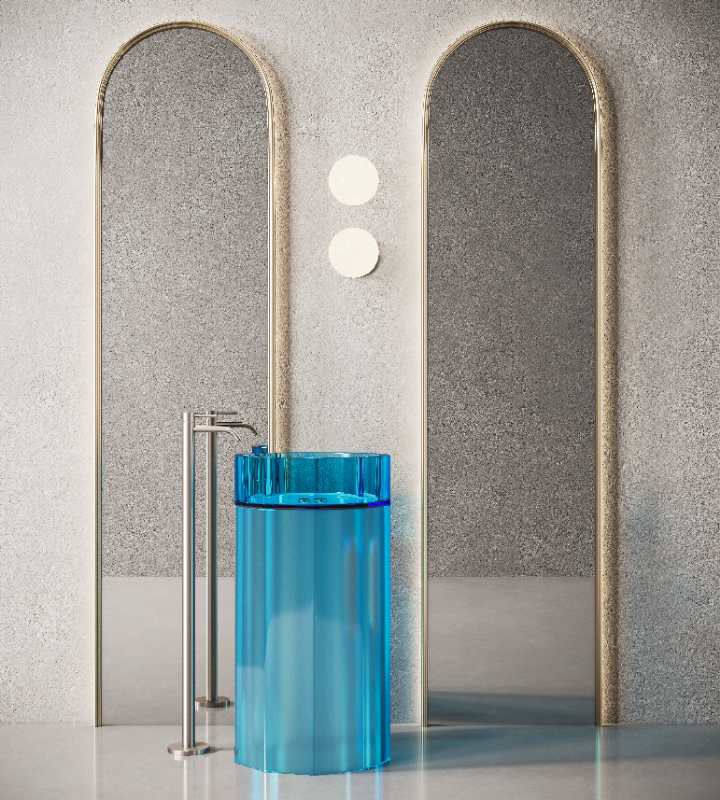 Modern minimalist multi-colorful transparent resin column basin designer bathroom all-in-one freestanding basin by zinarch