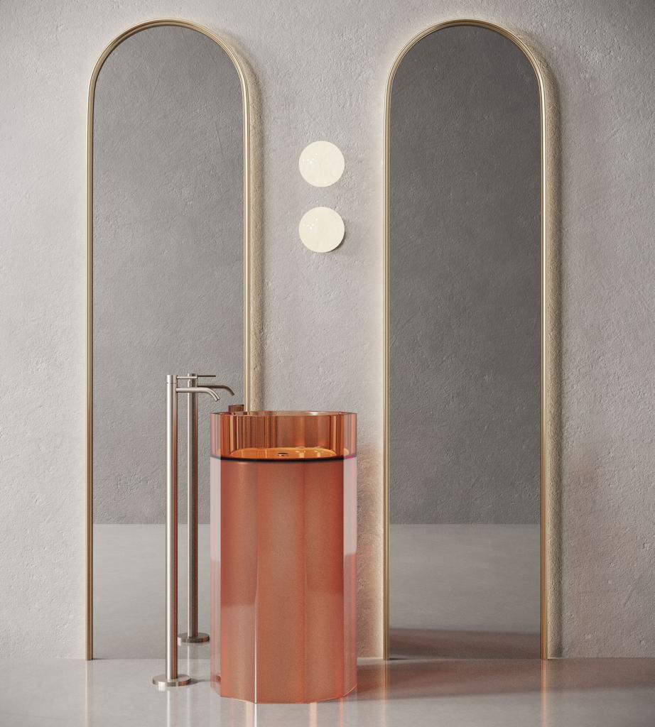 Modern minimalist multi-colorful transparent resin column basin designer bathroom all-in-one freestanding basin by zinarch
