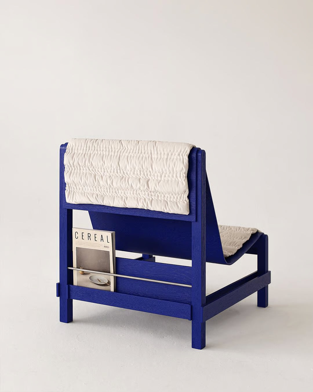 Modern Lounge Chair – Blue Frame with Quilted Cushion