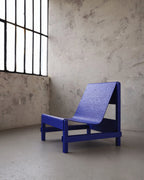 Modern Lounge Chair – Blue Frame with Quilted Cushion
