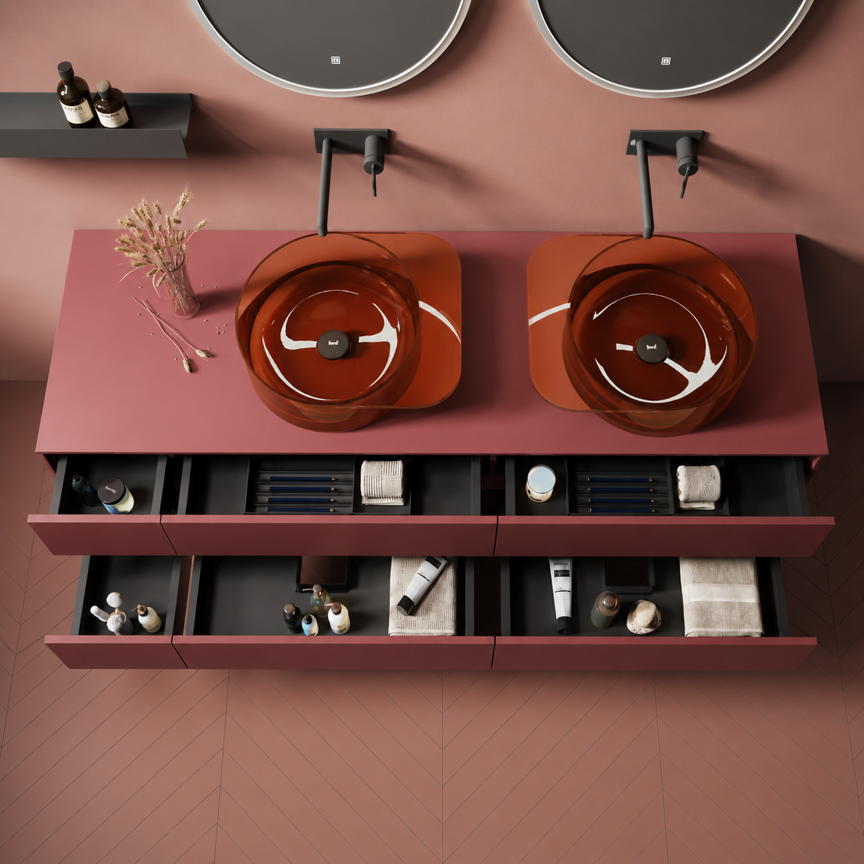 Rosso Fenix Double Vanity Set