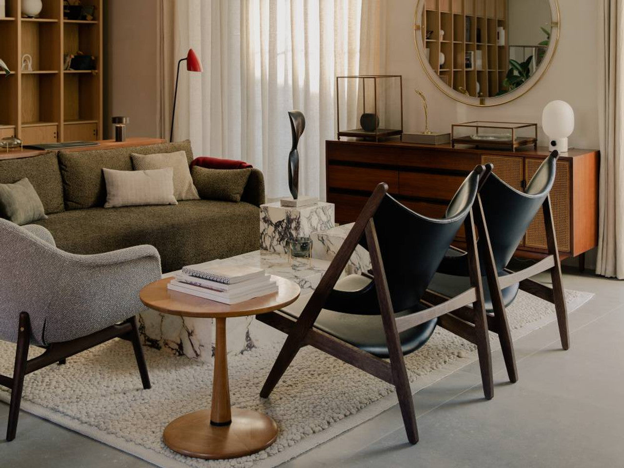 Premium Wool Fabric Lounge Chair with Solid Wood Frame