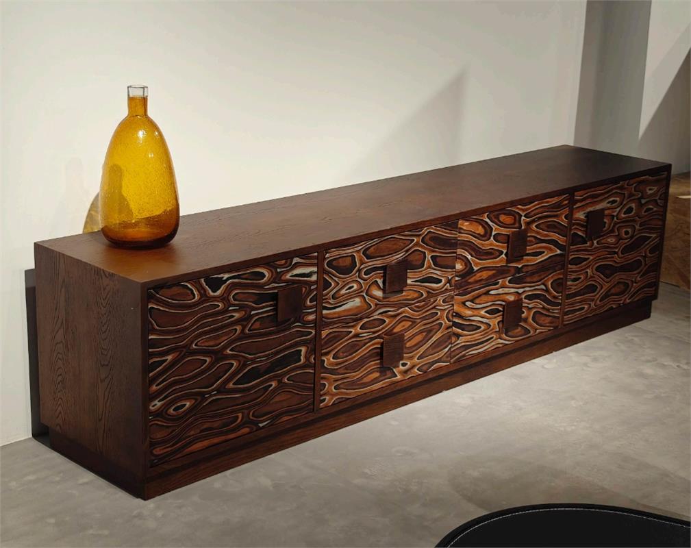 Designer Wooden Sideboard with Patterned Fronts