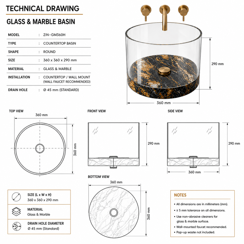 Aurora Marble Fusion Glass Vessel Basin