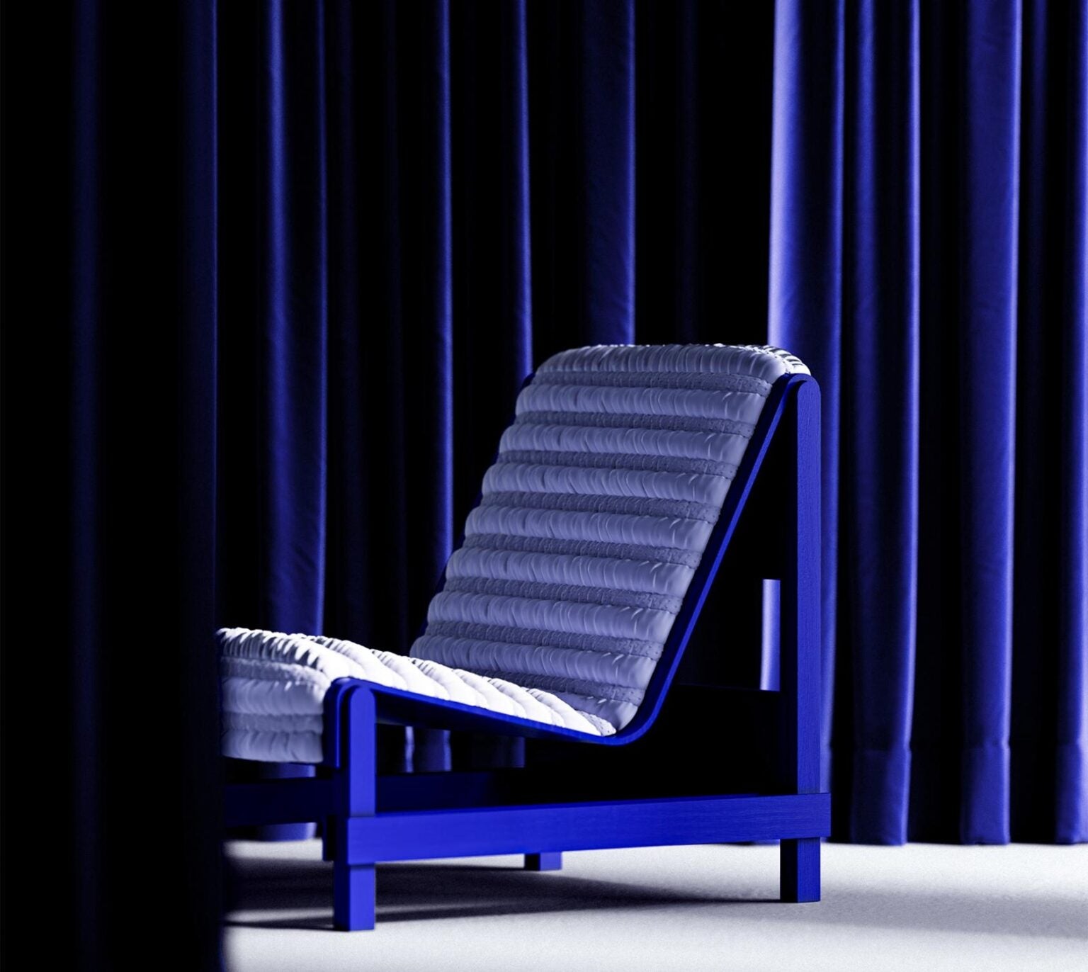 Modern Lounge Chair – Blue Frame with Quilted Cushion